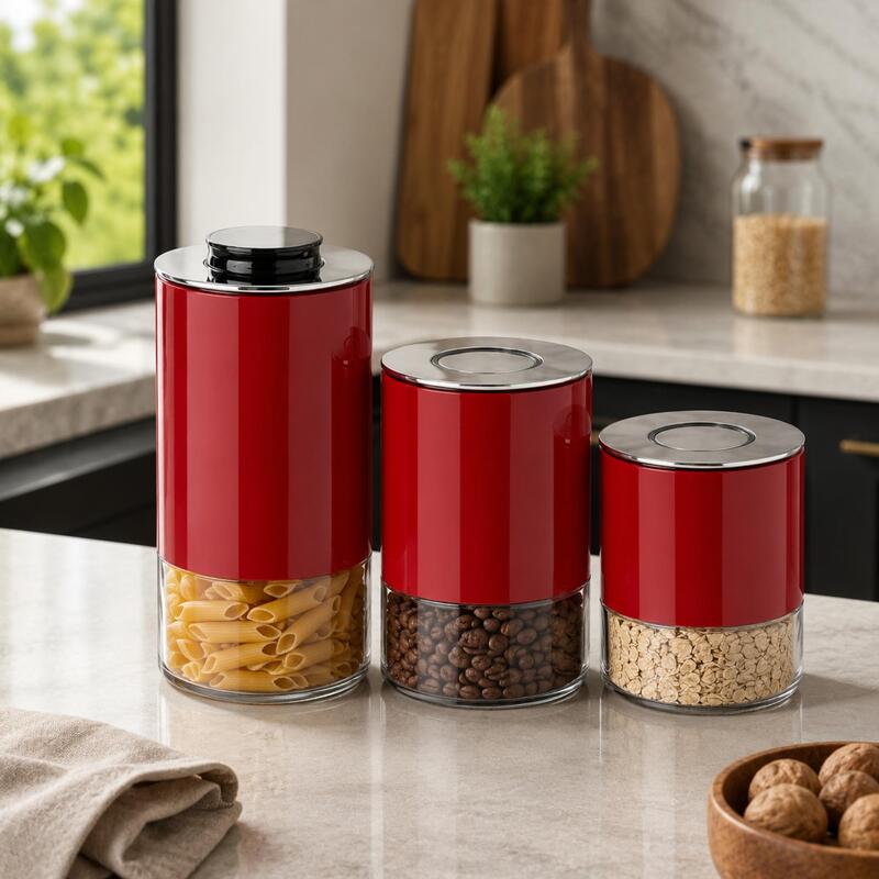 Korkmaz Stora Plus 3-Piece Dry Food Storage Canister Set with One-Touch Vacuum Lids