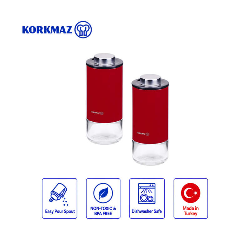 Korkmaz Stora Plus Salt & Pepper Shaker Set with 3-Setting Lids, 2-Piece