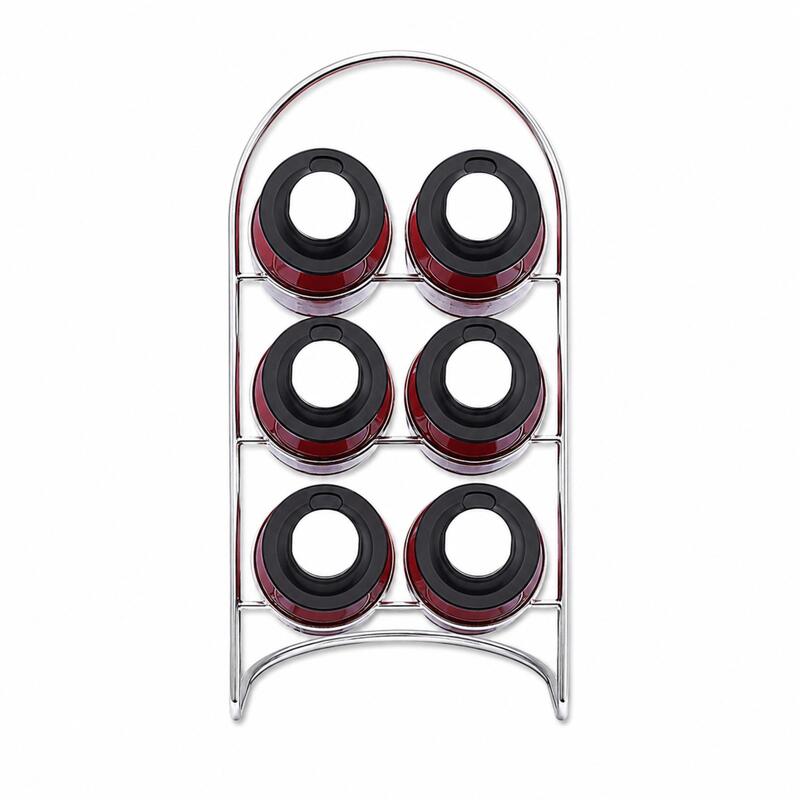 Korkmaz Stora Plus Spice Rack Set with 6 Glass Spice Jars and 3-Setting Lids