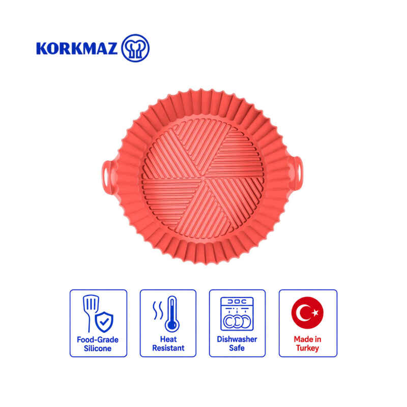 Korkmaz Round Reusable Silicone Air Fryer Liner with Handles