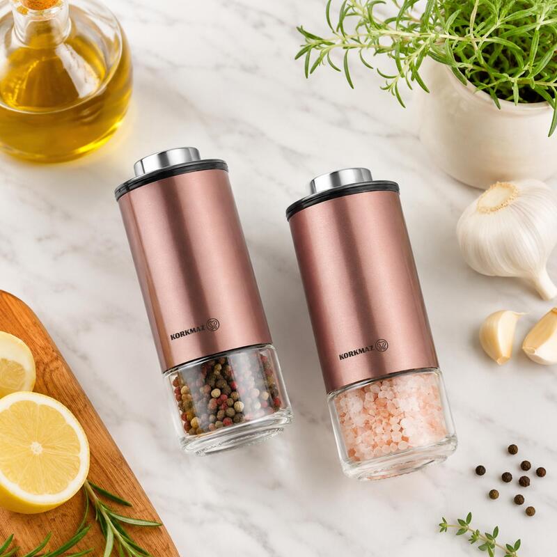 Korkmaz Stora Plus Salt & Pepper Shaker Set with 3-Setting Lids, 2-Piece