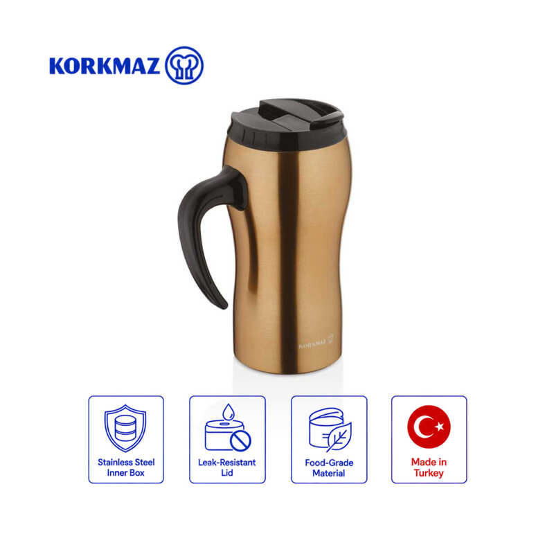 Korkmaz Comfort 500ml Stainless Steel Insulated Travel Coffee Mug with Handle