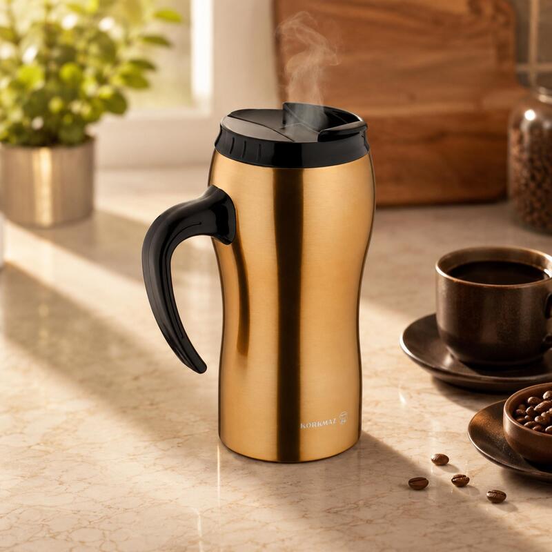 Korkmaz Comfort 500ml Stainless Steel Insulated Travel Coffee Mug with Handle