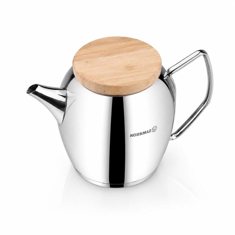 Korkmaz Montana 18/10 Stainless Steel Teapot with Wooden Lid