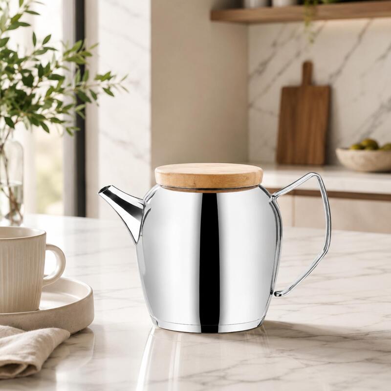 Korkmaz Montana 18/10 Stainless Steel Teapot with Wooden Lid