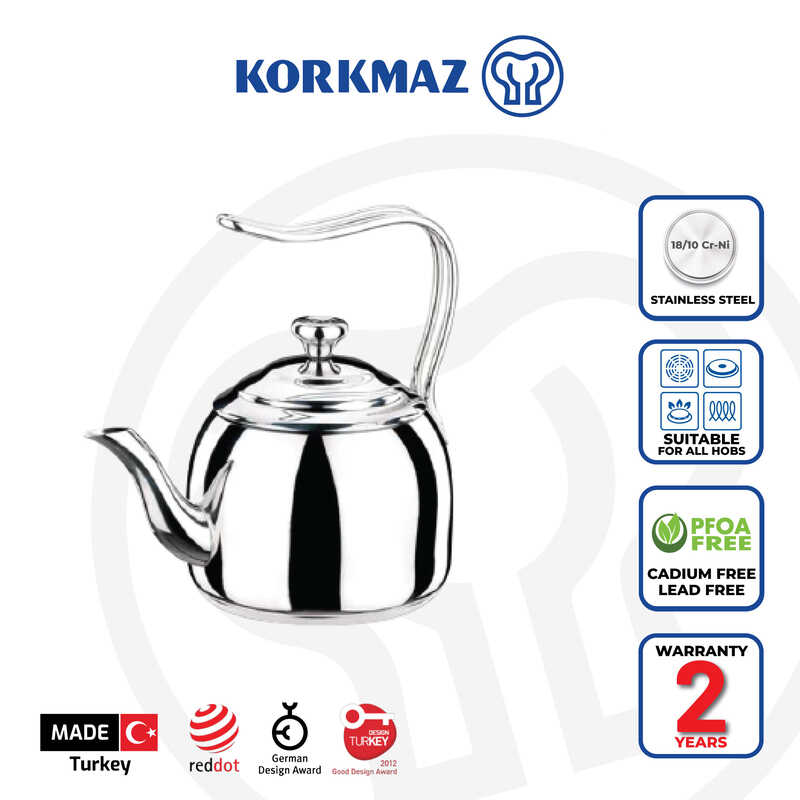 Korkmaz Droppa Stainless Steel Teapot | Multiple Sizes Available