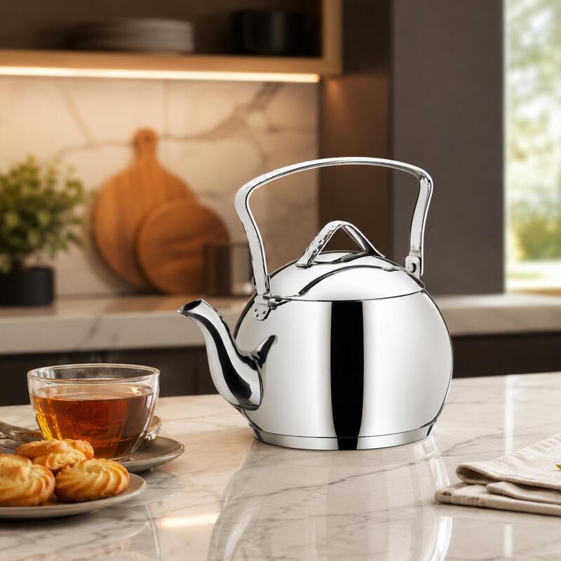 Korkmaz Tombik 18/10 Stainless Steel Teapot with Folding Handle
