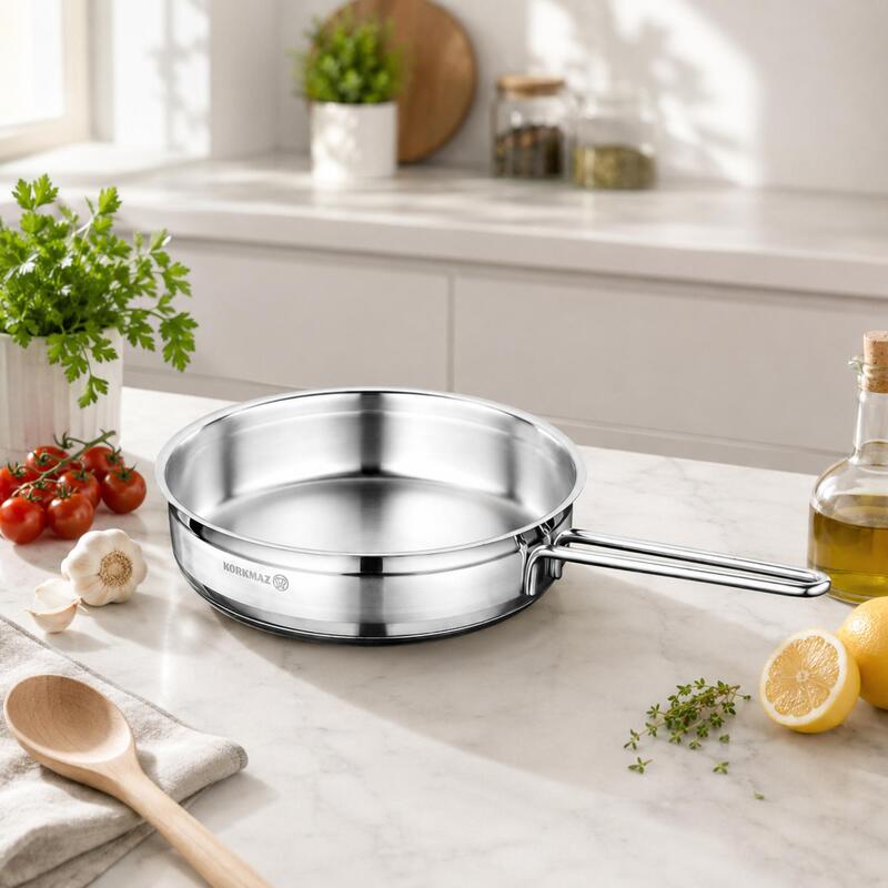 Korkmaz Alfa 18/10 Stainless Steel Frying Pan, Induction Compatible