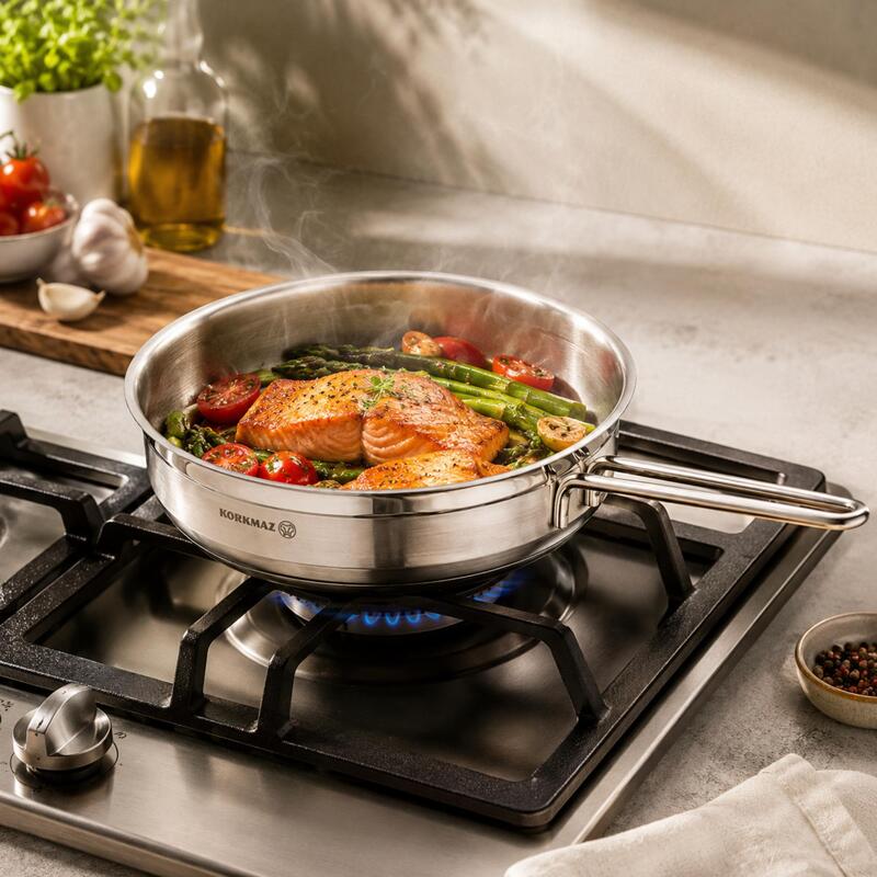 Korkmaz Alfa 18/10 Stainless Steel Frying Pan, Induction Compatible