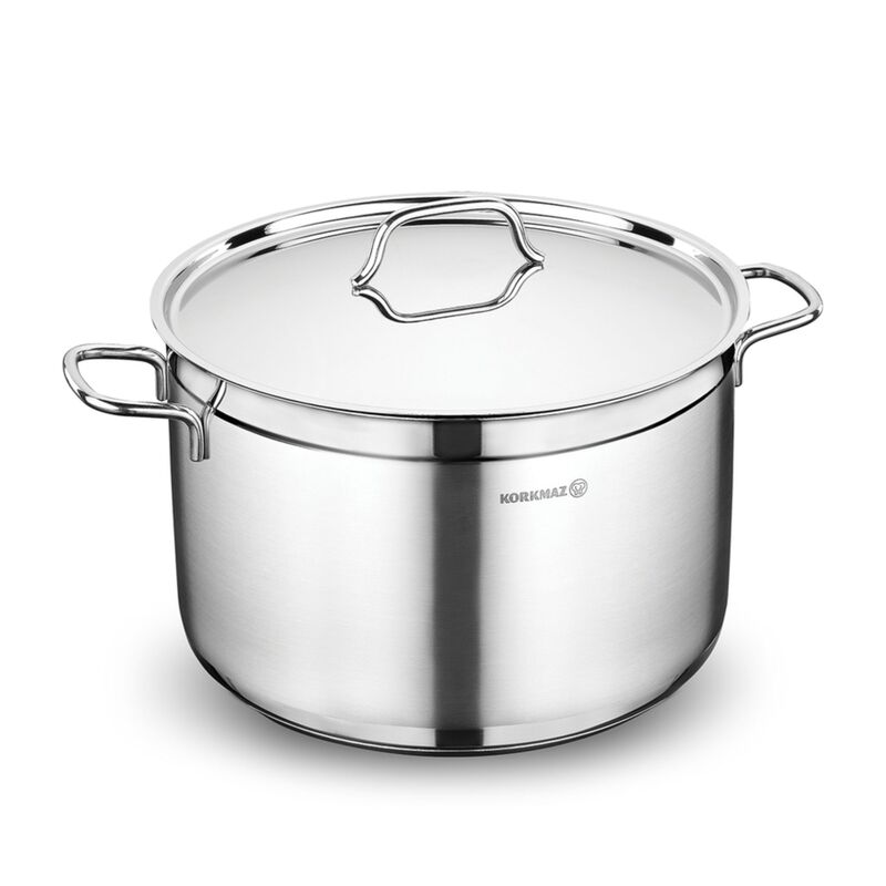 Korkmaz Alfa 18/10 Stainless Steel Cooking Pot with Lid, Induction Compatible
