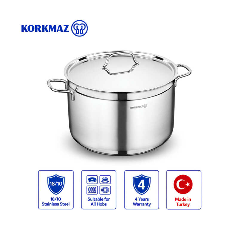 Korkmaz Alfa 18/10 Stainless Steel Cooking Pot with Lid, Induction Compatible
