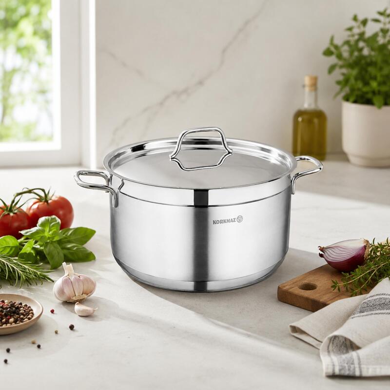 Korkmaz Alfa 18/10 Stainless Steel Cooking Pot with Lid, Induction Compatible