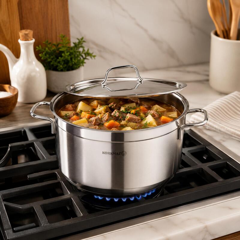 Korkmaz Alfa 18/10 Stainless Steel Cooking Pot with Lid, Induction Compatible