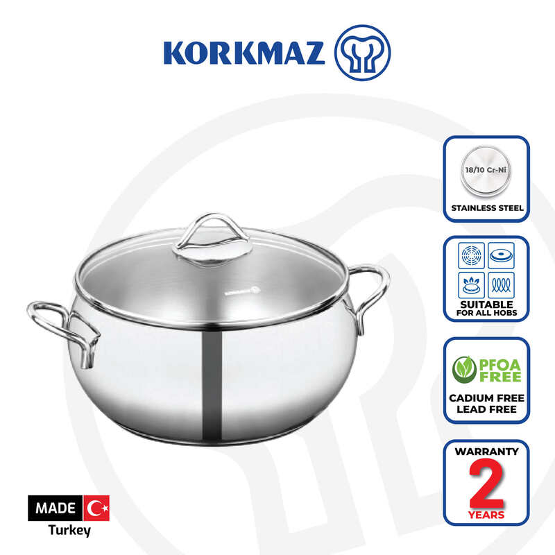 Korkmaz Tombik Stainless Steel Stock Pot (Soup Pot) | Multiple Sizes Available