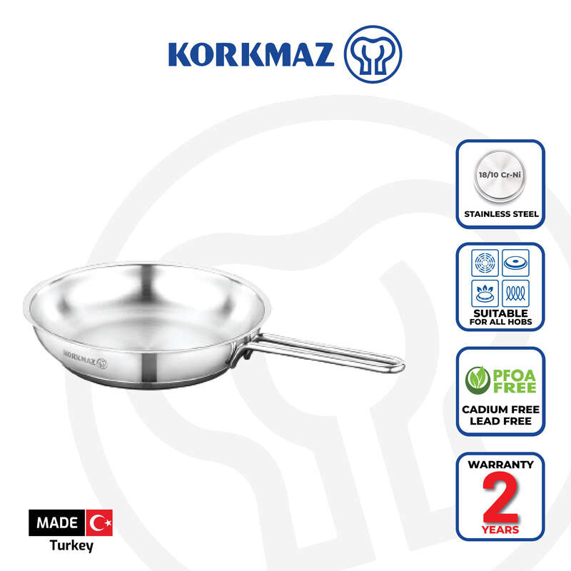 Korkmaz Tombik Stainless Steel Frying Pan| Multiple Sizes Available