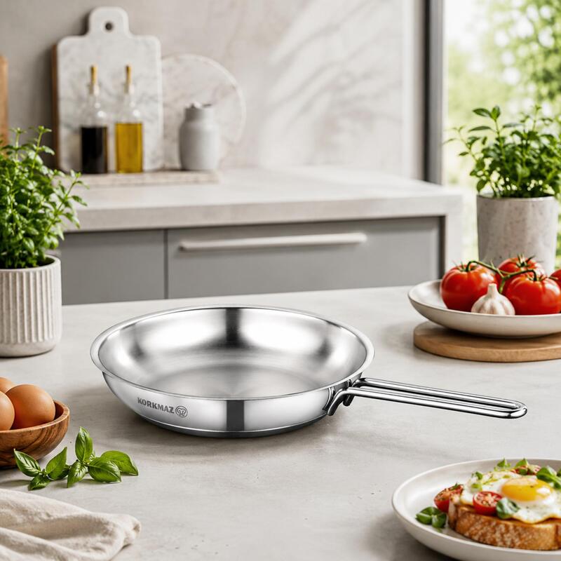 Korkmaz Tombik 18/10 Stainless Steel Frying Pan, Induction Compatible