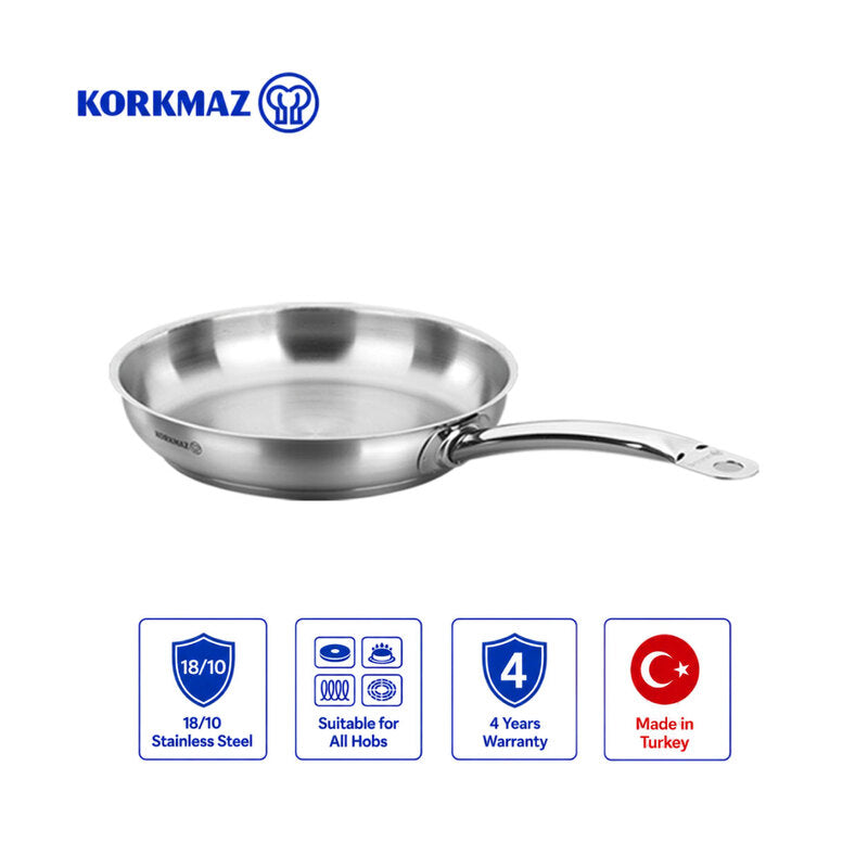 Korkmaz Proline Satin Stainless Steel Frying Pan | Multiple Sizes Available