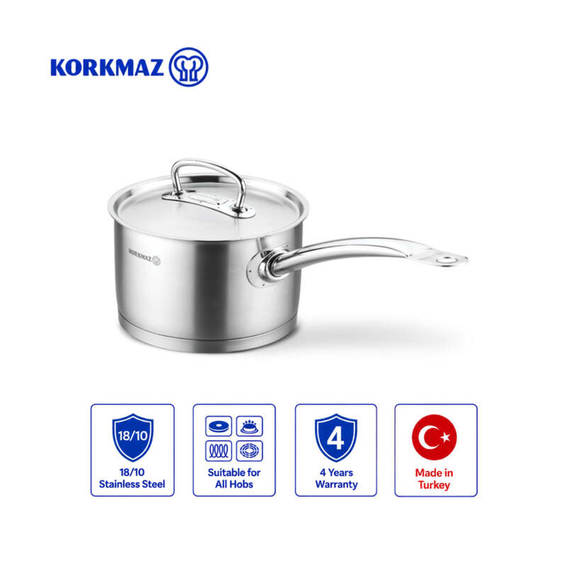Korkmaz Proline 18/10 Stainless Steel Saucepan with Lid, Induction Compatible