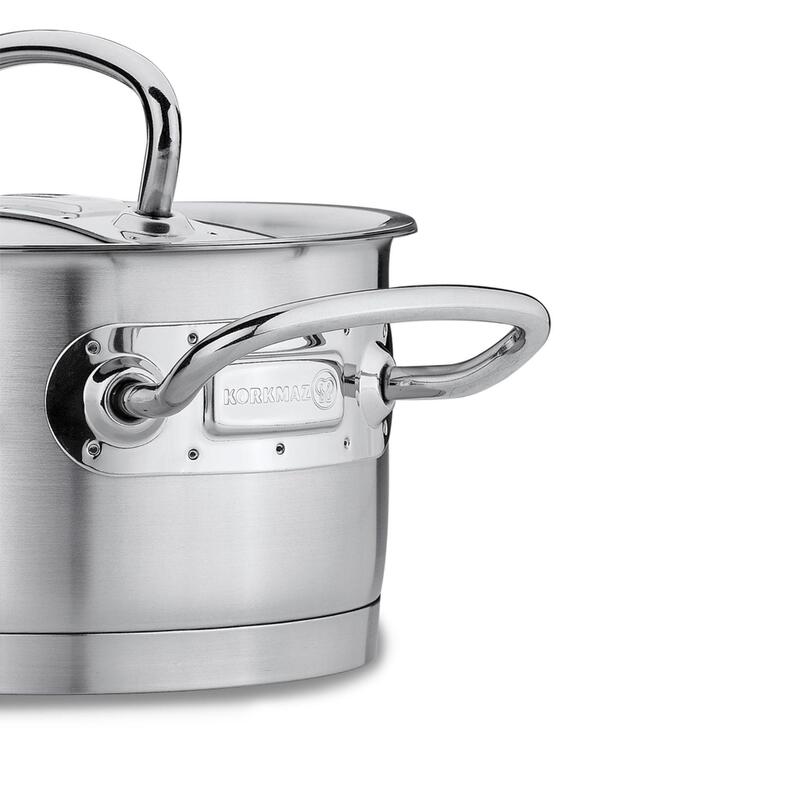 Korkmaz Proline 18/10 Stainless Steel Cooking Pot with Lid, Induction Compatible
