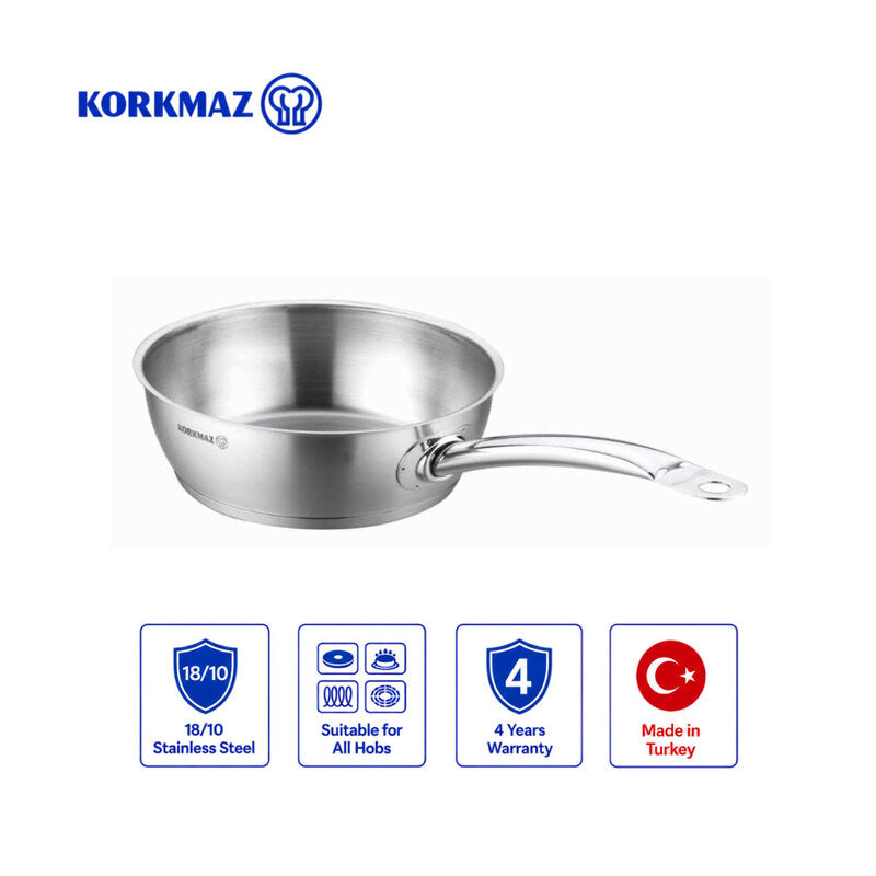 Korkmaz Proline Satin Stainless Steel Frying Pan | Multiple Sizes Available