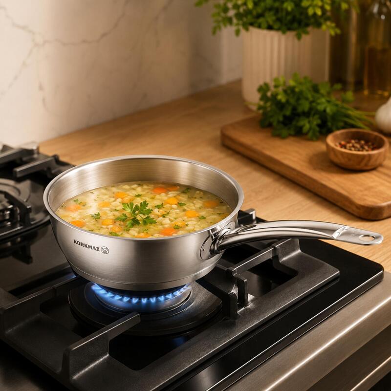 Korkmaz Proline Satin Stainless Steel Frying Pan - Induction Compatible, Made in Turkey