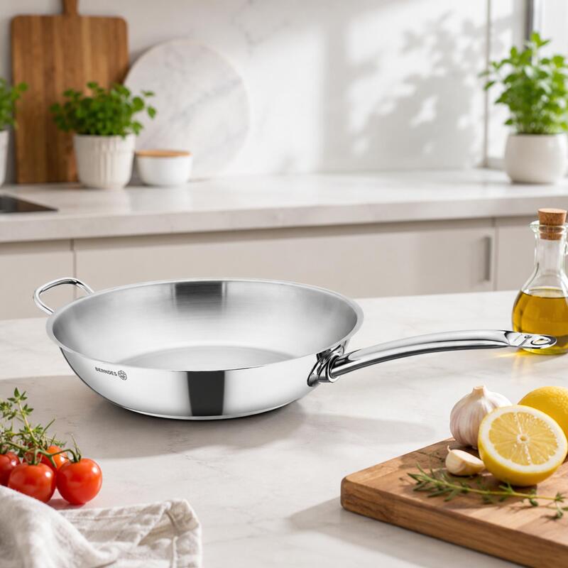 Korkmaz Proline 18/10 Stainless Steel Large Frying Pan with Helper Handle, Induction Compatible