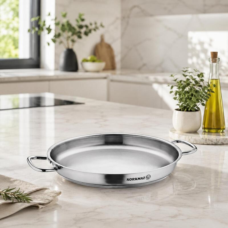 Korkmaz Proline 18/10 Stainless Steel Dual-Handle Frying Pan, Induction Compatible