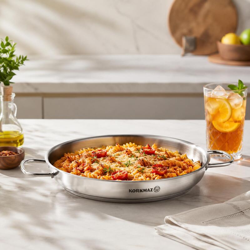 Korkmaz Proline 18/10 Stainless Steel Dual-Handle Frying Pan, Induction Compatible