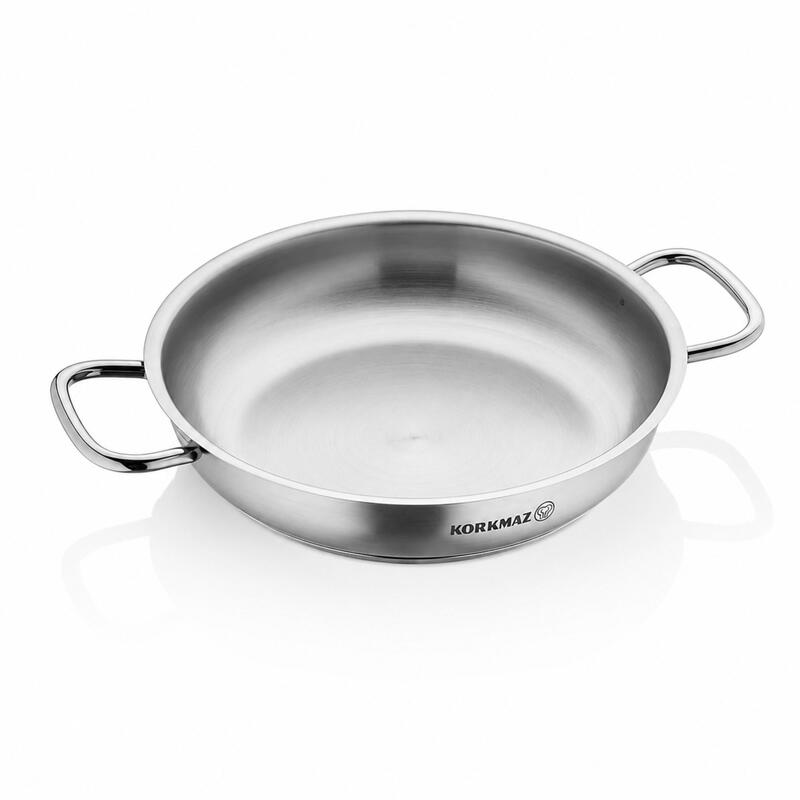 Korkmaz Proline 18/10 Stainless Steel Dual-Handle Paella Pan, Induction Compatible