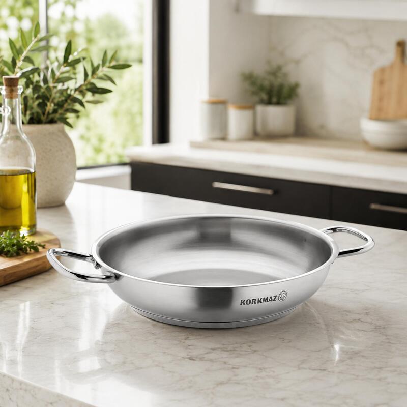Korkmaz Proline 18/10 Stainless Steel Dual-Handle Paella Pan, Induction Compatible