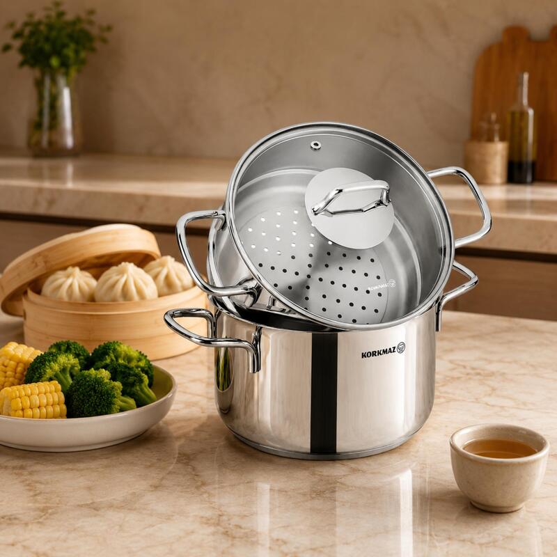 Korkmaz Perla Stainless Steel Steamer / Couscous Cookware Set with Lid | Multiple Sizes Available