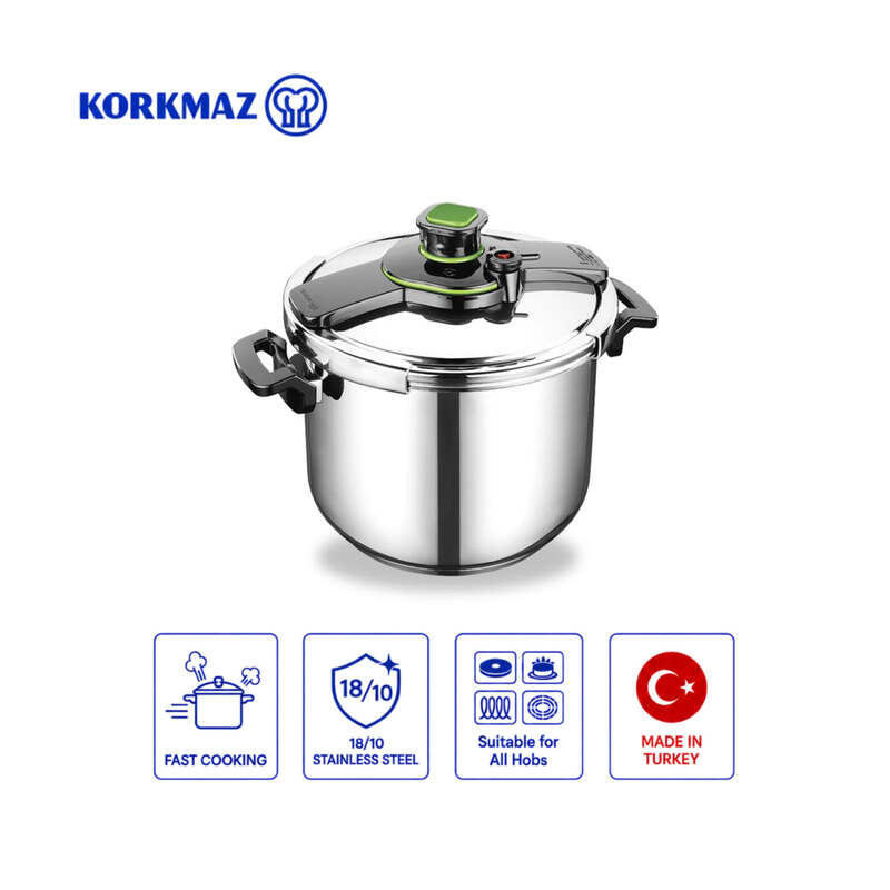 Korkmaz Tessa 10L 18/10 Stainless Steel Stovetop Pressure Cooker, Induction Compatible
