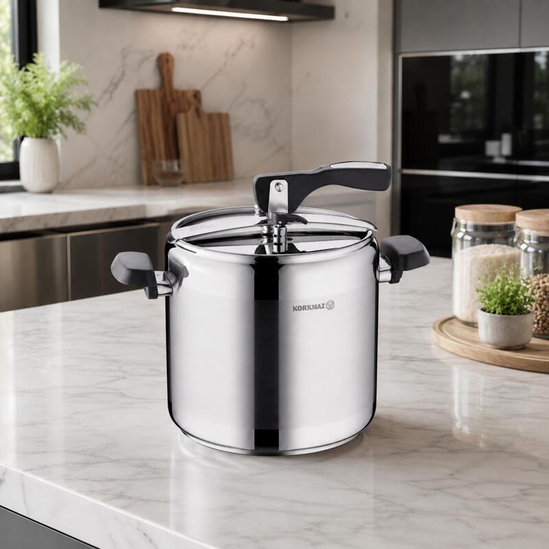 Korkmaz Turbo 18/10 Stainless Steel Pressure Cooker, Induction Compatible
