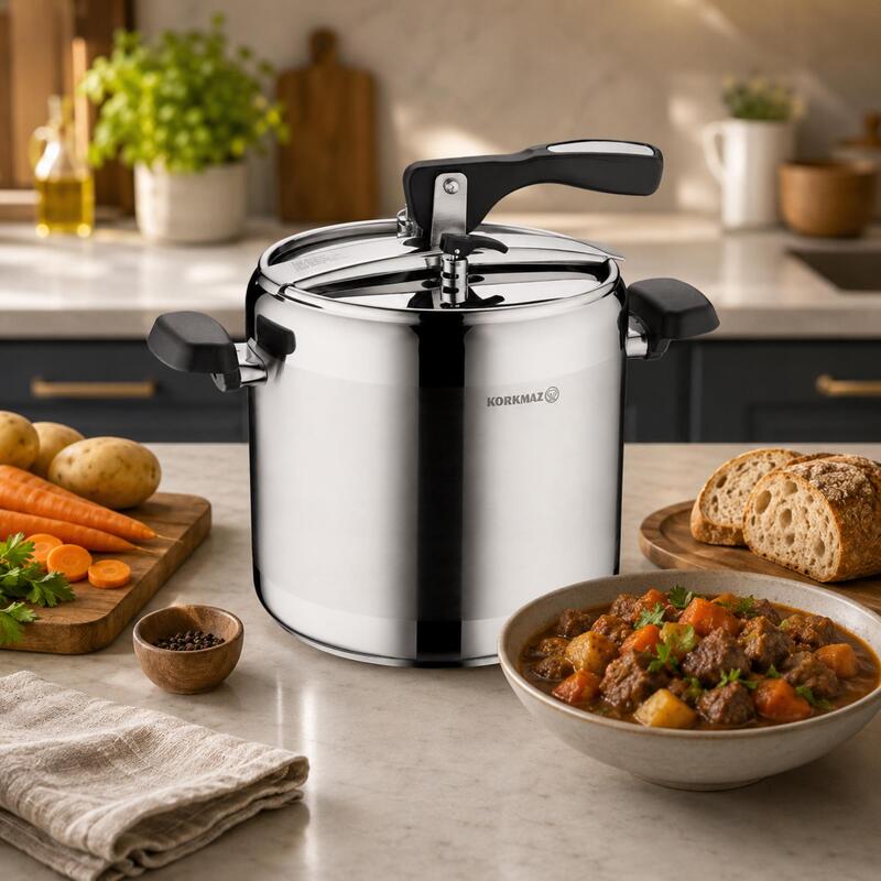 Korkmaz Turbo 18/10 Stainless Steel Pressure Cooker, Induction Compatible