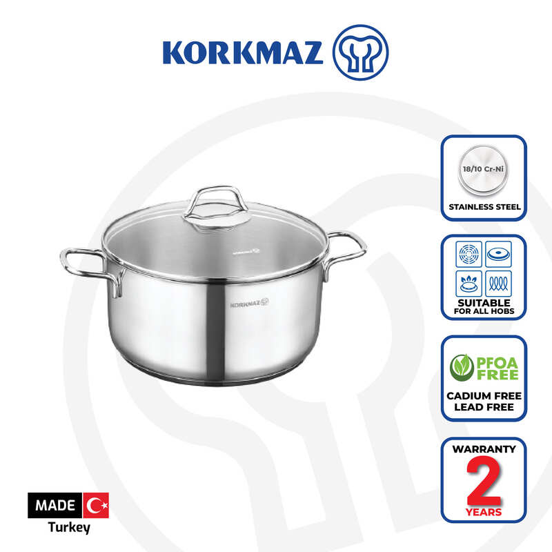 Korkmaz Perla Stainless Steel Stock Pot (Soup Pot) | Multiple Sizes Available