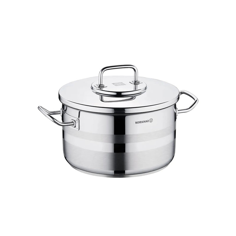 Korkmaz Astra2 18/10 Stainless Steel Casserole Pot with Lid, Induction Compatible