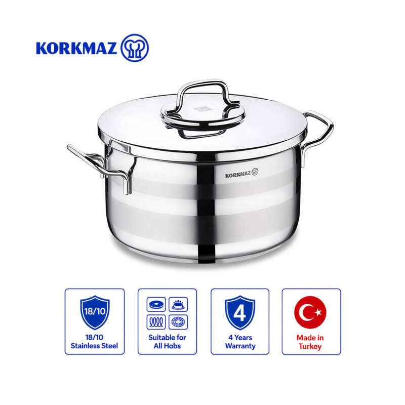 Korkmaz Astra2 18/10 Stainless Steel Casserole Pot with Lid, Induction Compatible