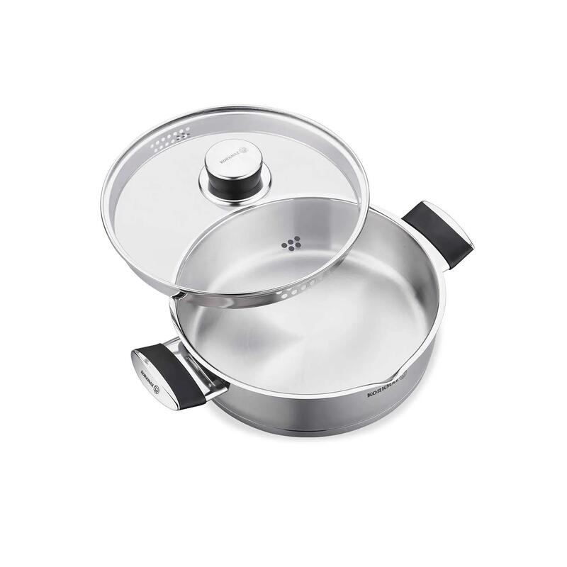 Korkmaz Pera 18/10 Stainless Steel Cooking Pot with Glass Lid, Induction Compatible