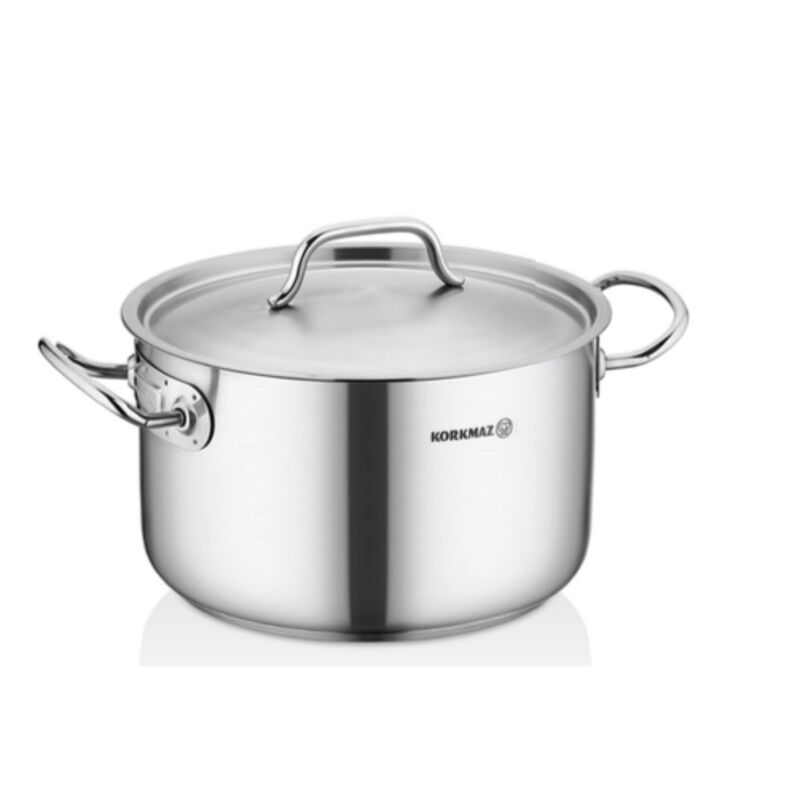 Korkmaz Proline Gastro 18/10 Stainless Steel Deep Stock Pot with Lid, Induction Compatible
