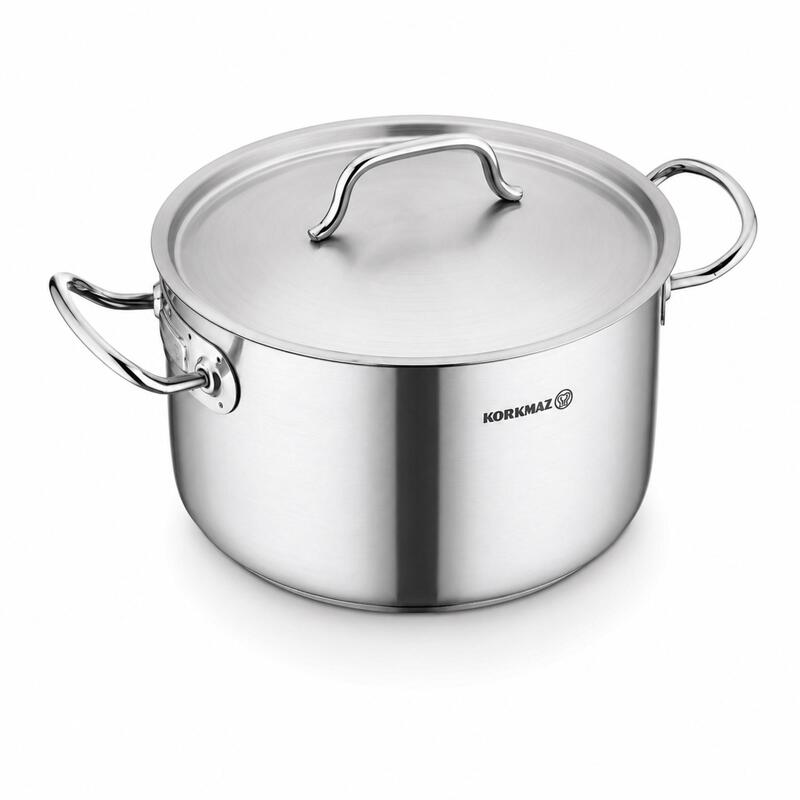 Korkmaz Proline Gastro 18/10 Stainless Steel Deep Stock Pot with Lid, Induction Compatible