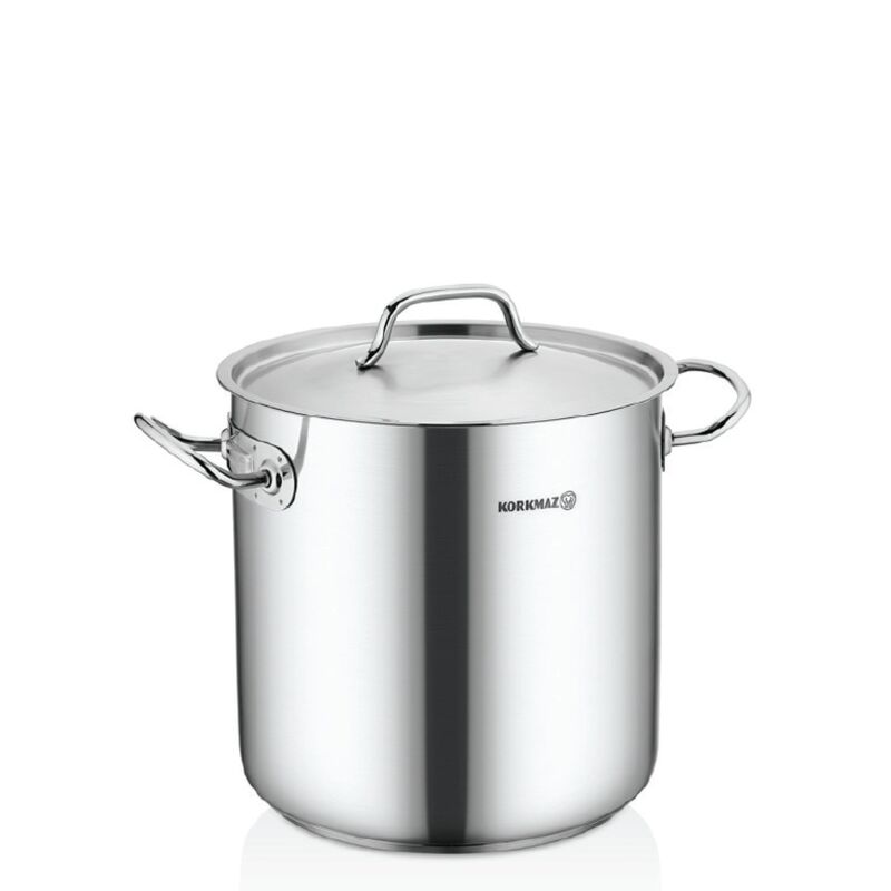 Korkmaz Proline Gastro 18/10 Stainless Steel Extra Deep Stock Pot with Lid, Induction Compatible
