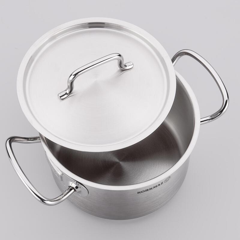 Korkmaz Proline Gastro 18/10 Stainless Steel Extra Deep Stock Pot with Lid, Induction Compatible