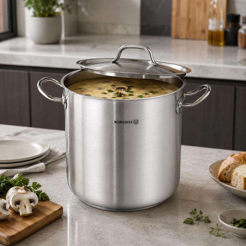 Korkmaz Proline Gastro 18/10 Stainless Steel Extra Deep Stock Pot with Lid, Induction Compatible