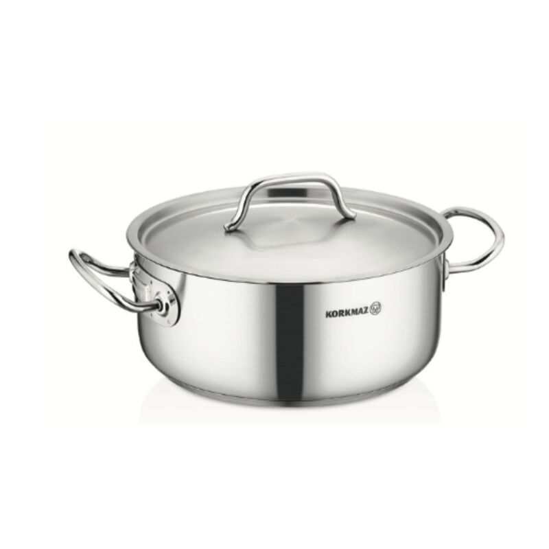 Korkmaz Proline Gastro 18/10 Stainless Steel Cooking Pot with Lid, Induction Compatible
