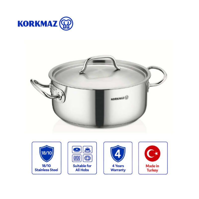 Korkmaz Proline Gastro 18/10 Stainless Steel Cooking Pot with Lid, Induction Compatible
