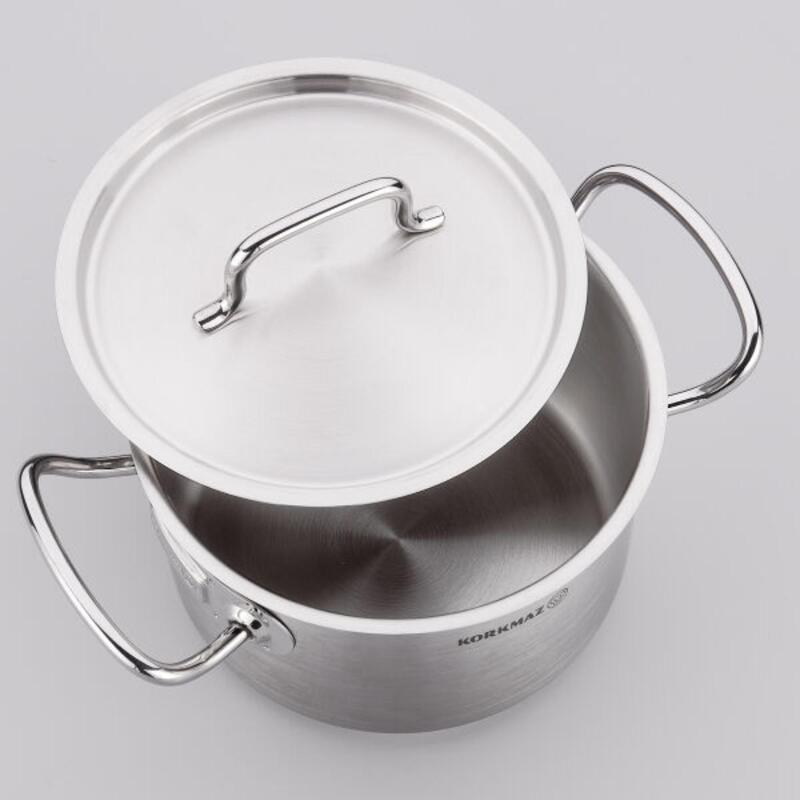 Korkmaz Proline Gastro 18/10 Stainless Steel Cooking Pot with Lid, Induction Compatible