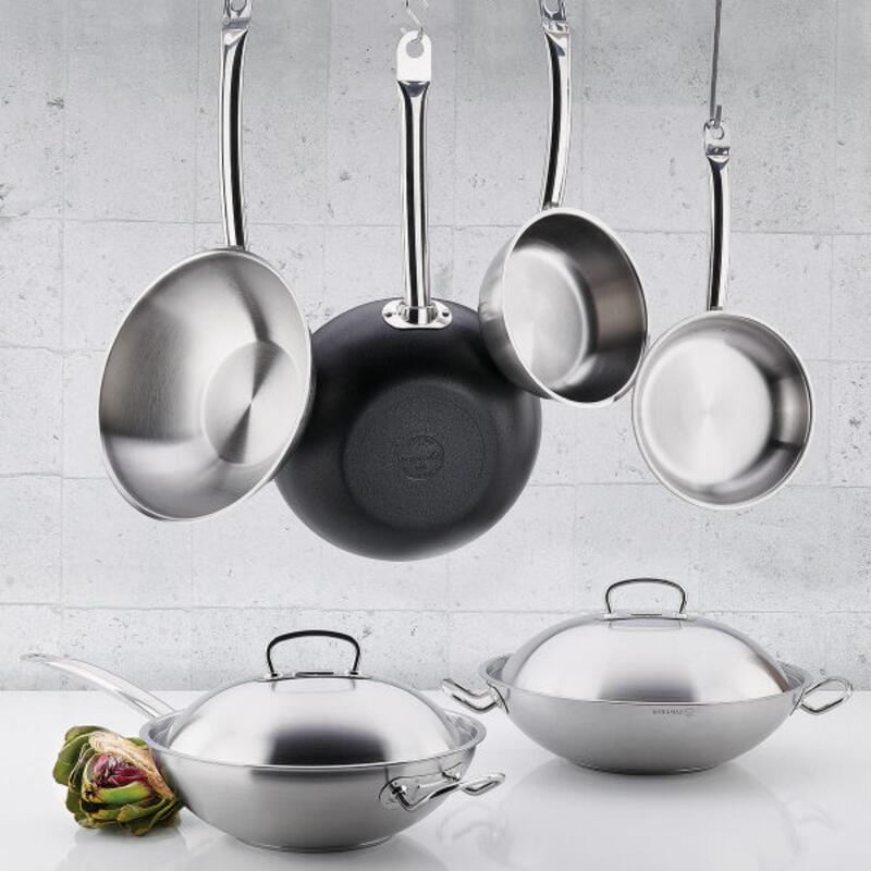 Korkmaz Proline 18/10 Stainless Steel Wok with Lid, Induction Compatible