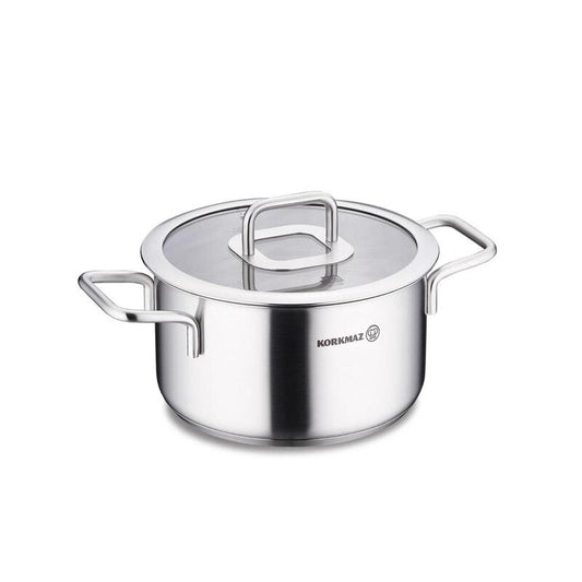 Korkmaz Stella 18/10 Stainless Steel Stock Pot with Lid – Induction Compatible, Durable Cooking Pot
