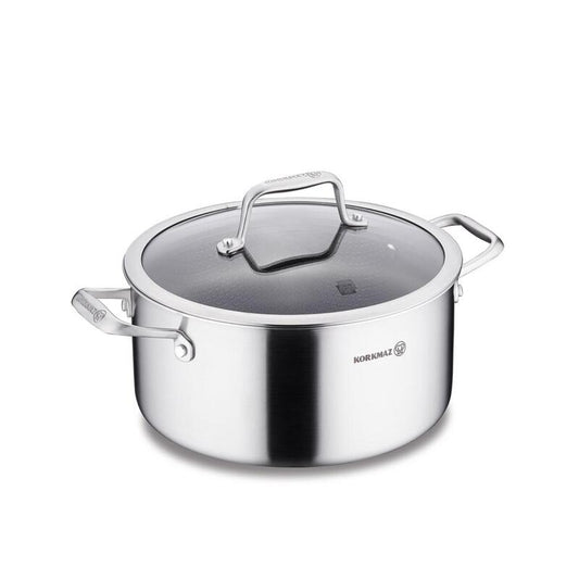 Korkmaz Altima Stainless Steel Honeycomb Stock Pot – Induction Compatible, Tri-Ply Duragrid Technology