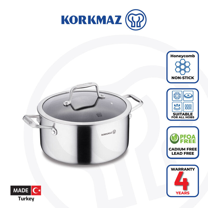 Korkmaz Altima Stainless Steel Honeycomb Stock Pot| Multiple Sizes Available